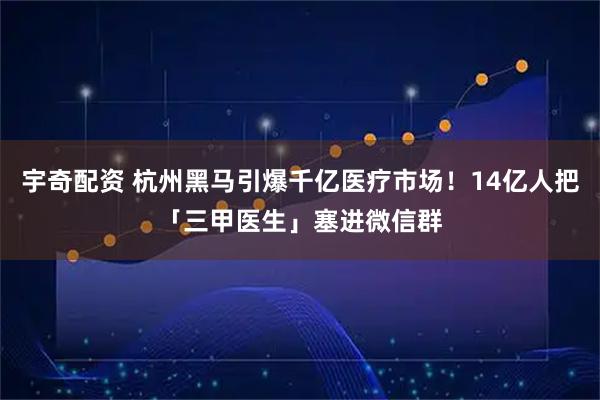 宇奇配资 杭州黑马引爆千亿医疗市场！14亿人把「三甲医生」塞进微信群